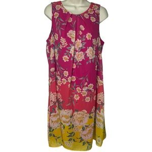 Jessica Howard Floral Pink and Yellow Sleeveless Dress Chiffon Tropical Dressy